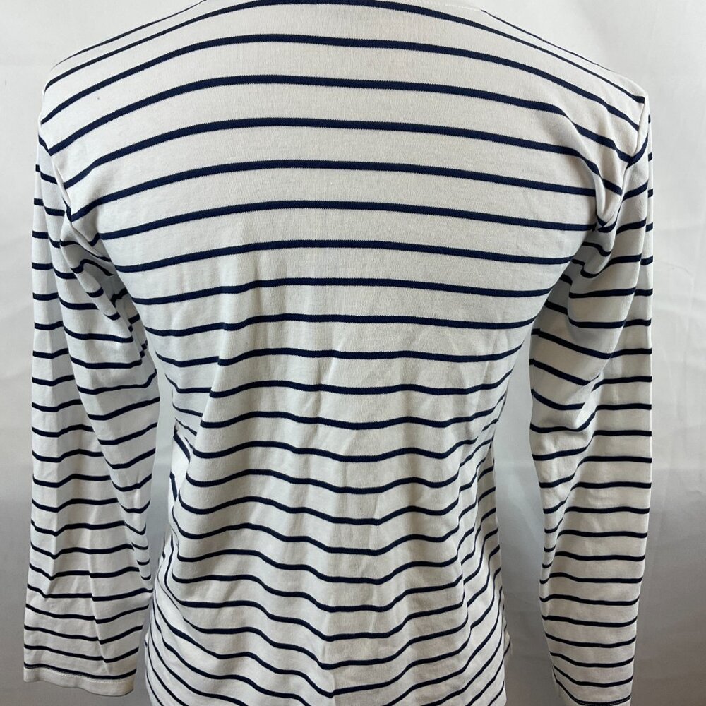 Lake Top XS White Dark Blue Stripe Long Sleeve Nautical - Picture 8 of 9